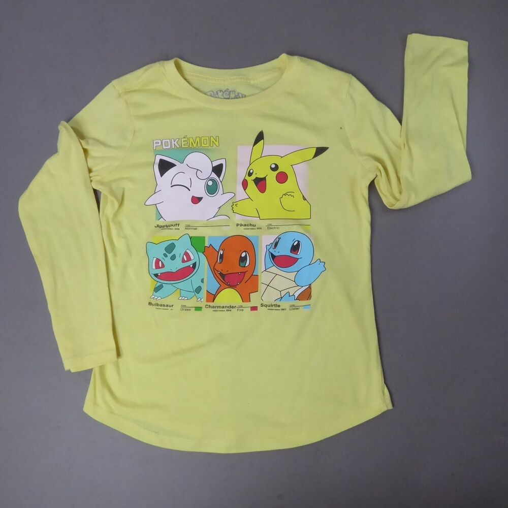 Pokemon Shirt Youth Large 10-12 Long Sleeve Pikachu Charmander Squirtle Top